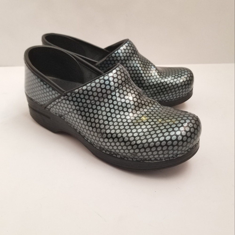 DANSKO Green Polka Dots Leather Clogs Shoes Size 41 US 10.5